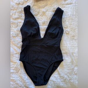Andie Black Ribbed Mykonos One-Piece Swimsuit Medium